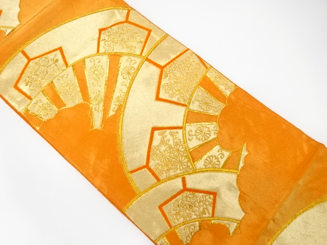 JAPANESE KIMONO / ANTIQUE FUKURO OBI / SILK / WOVEN WHEEL & FLOWER